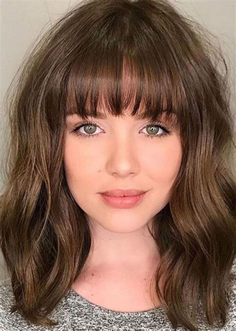 cute medium length hairstyles with bangs|medium length with bangs haircuts.